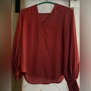Express Burnt Orange Blouse Women’s Small – Button Front Satin Top